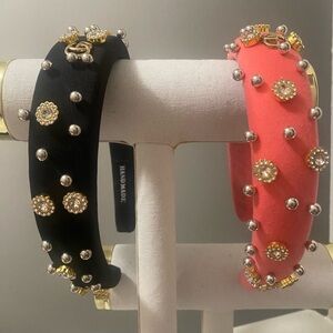 Handmade Black & Coral Padded Headband Set with Gold & Crystal Accents